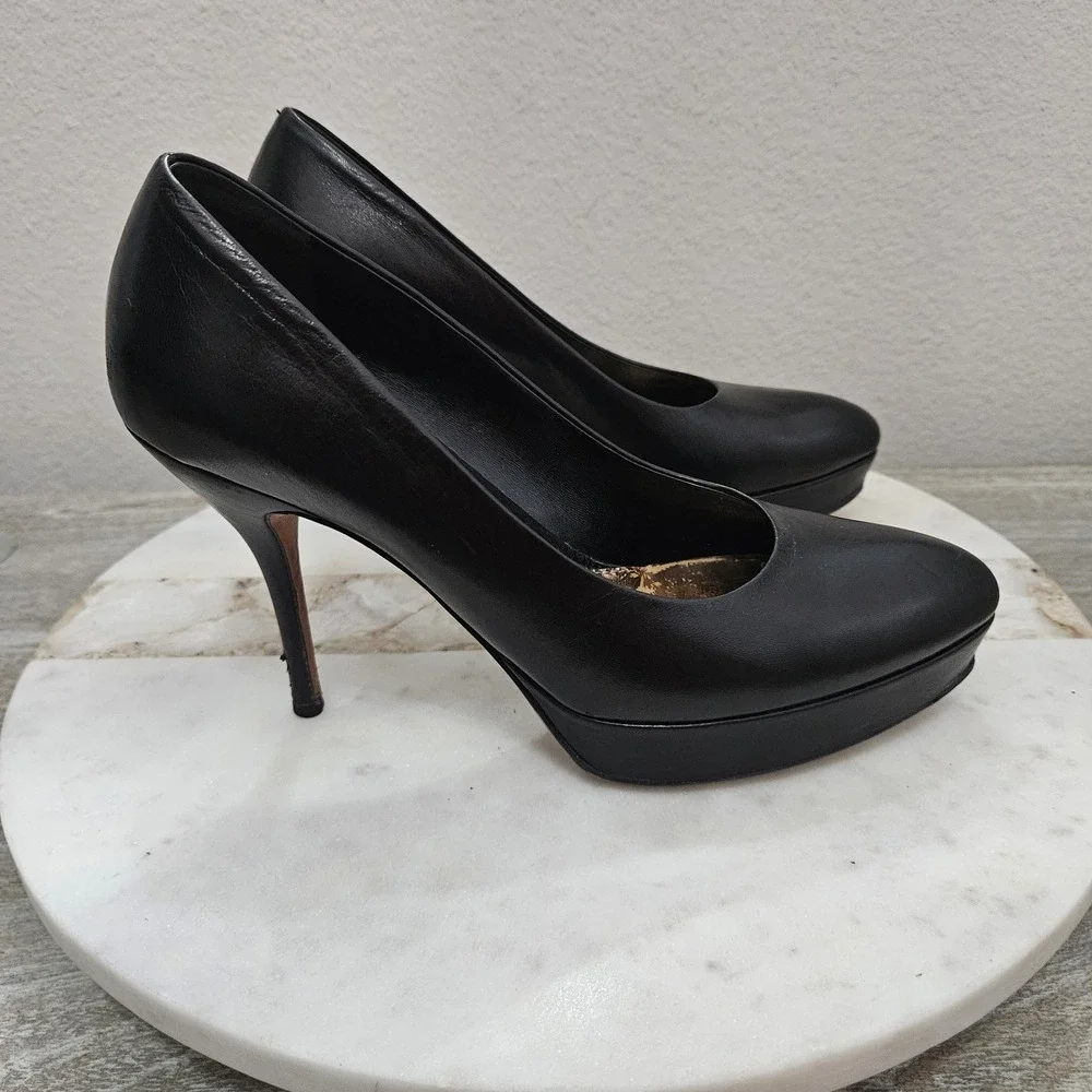 Gucci Black Leather Platform Pumps Heels Sz 37 US 7
